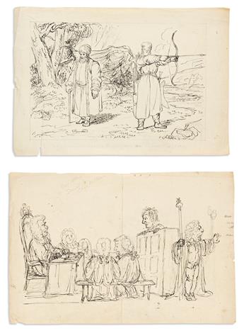 (SATIRE/COSTUME.) Charles Williams, and others. Group of 6 preparatory sketches.